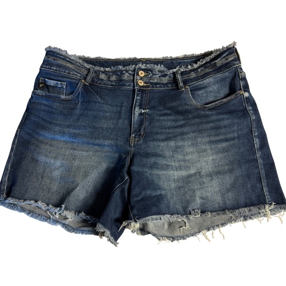 KanCan Women's Denim Shorts‎ Size 20 Dark Wash Frayed Hem Maurices Exclusive - Picture 1 of 8